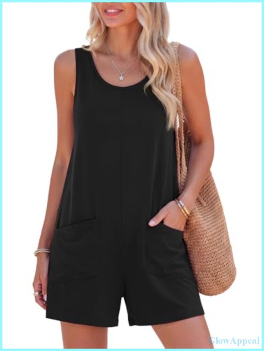 Sleeveless Romper with Pockets Summer Beach Casual Jumpsuit